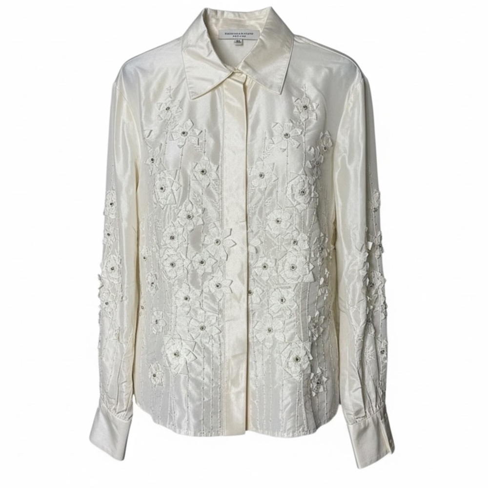 Carolina Herrera Ivory 3D Floral Blouse Long Sleeve